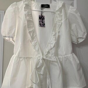 CIDER Puff Sleeved White Peplum Top - Size XS